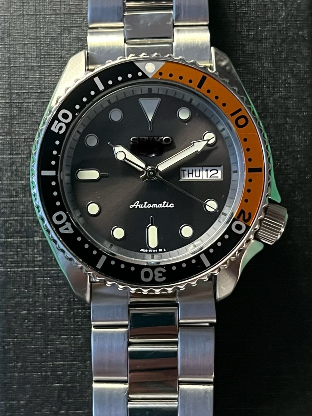 Automatic Diver Style Watch — Black Dial with Orange & black flat bezel